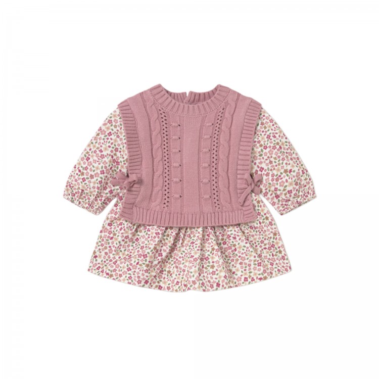 MAYORAL NEWBORN Abitino rosa stampato con gilet neonata