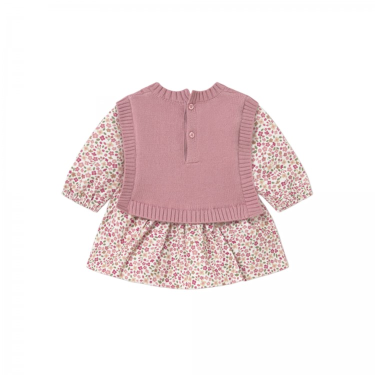 MAYORAL NEWBORN Abitino rosa stampato con gilet neonata