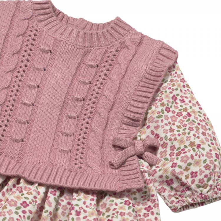 MAYORAL NEWBORN Abitino rosa stampato con gilet neonata