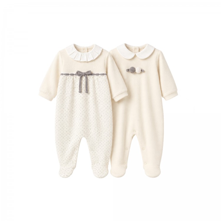 MAYORAL NEWBORN Set di tutine panna in ciniglia neonato