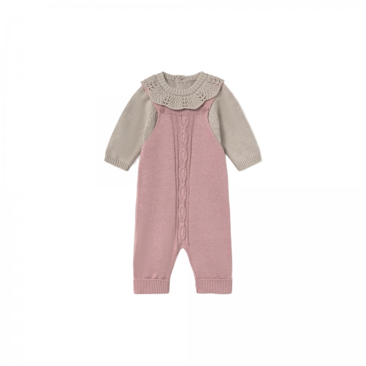 MAYORAL NEWBORN Completo rosa con salopette neonata
